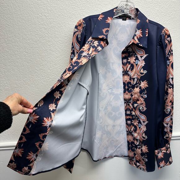 New! Boston Proper Women’s Sz M Button Up Long Sleeve Paisley Print Blouse, V574 - Picture 6 of 16